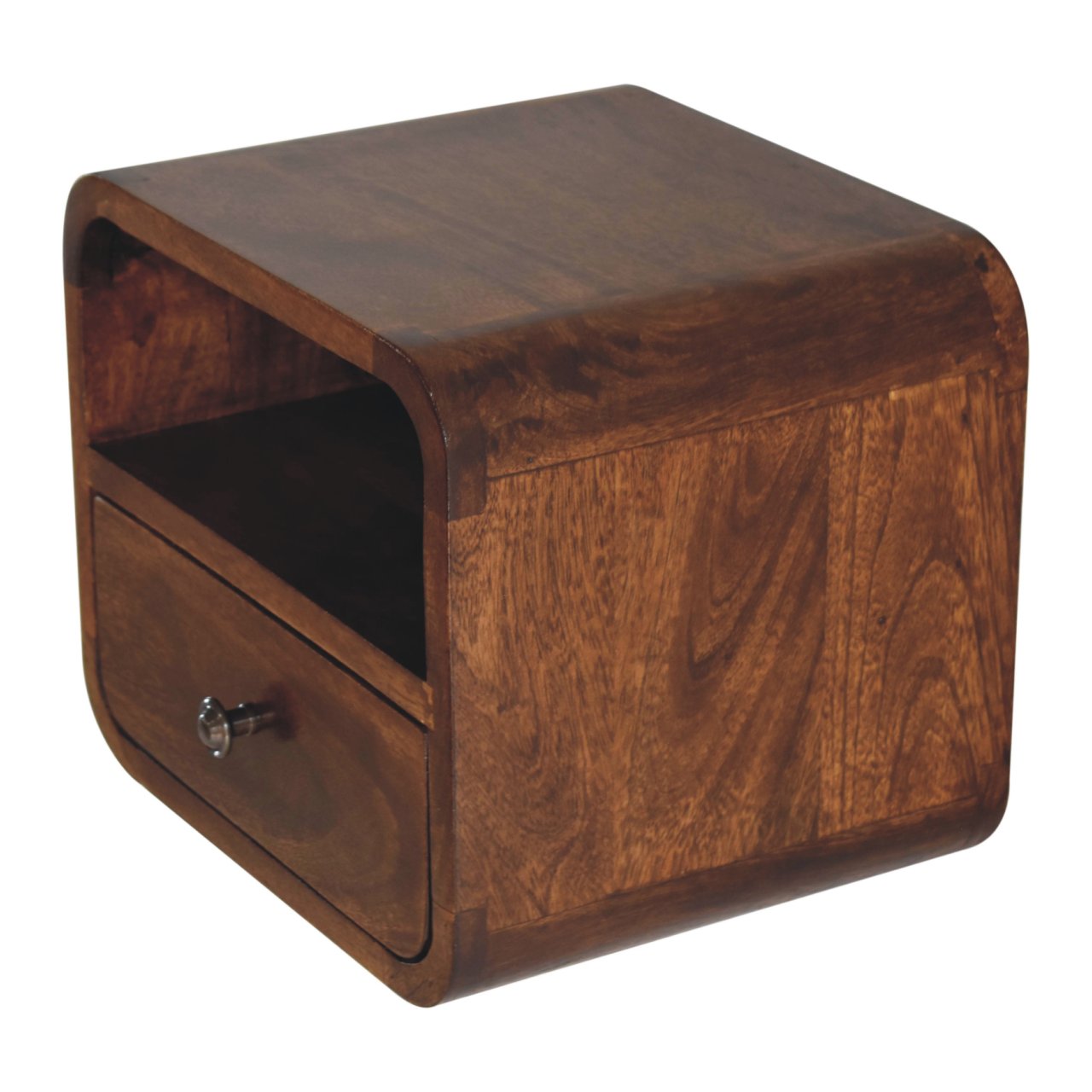 Cagliari Small Wall Mounted Curved Chestnut Bedside with Shelf