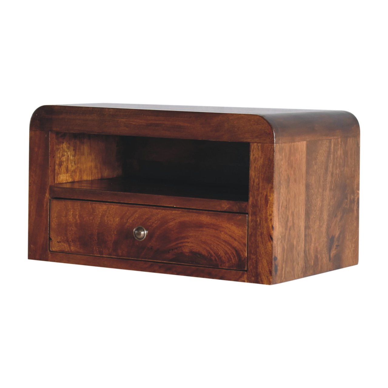 Oristano Chunky Mango Wood Chestnut Drawer Wall Mounted Bedside Table with Drawer