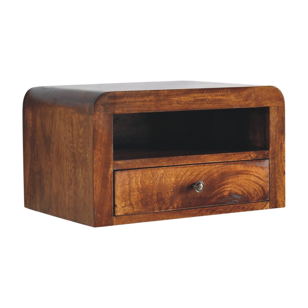 Oristano Chunky Mango Wood Chestnut Drawer Wall Mounted Bedside Table with Drawer