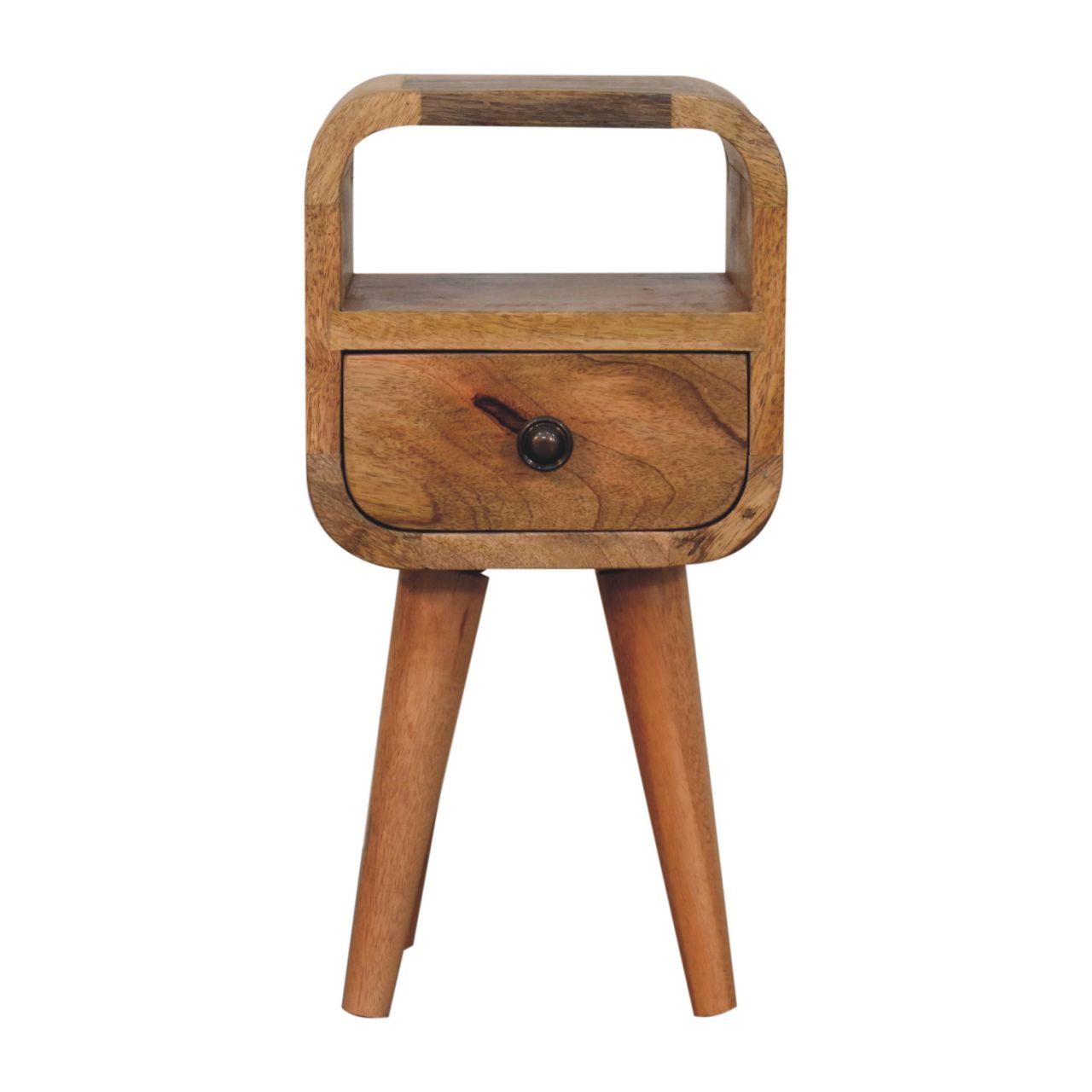 Cagliari Small Natural Mango Wood Curve Drawer and Shelf Bedside Table