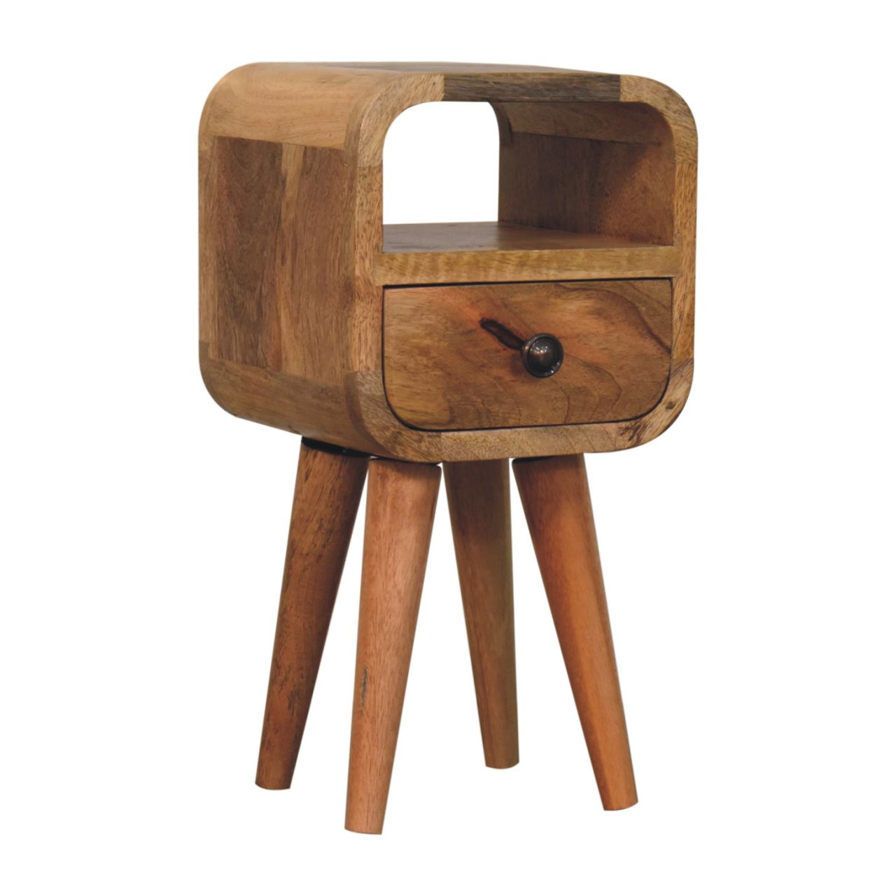 Cagliari Small Natural Mango Wood Curve Drawer and Shelf Bedside Table
