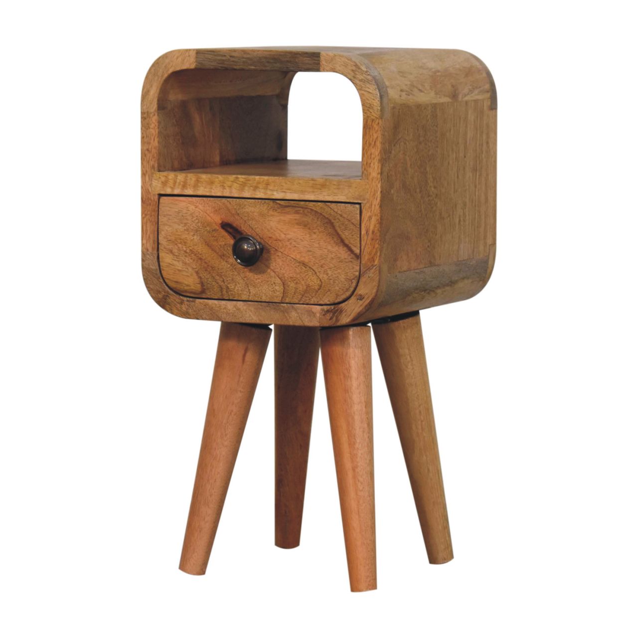 Cagliari Small Natural Mango Wood Curve Drawer and Shelf Bedside Table