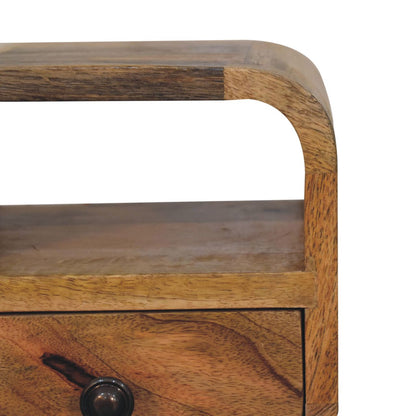 Cagliari Small Natural Mango Wood Curve Drawer and Shelf Bedside Table