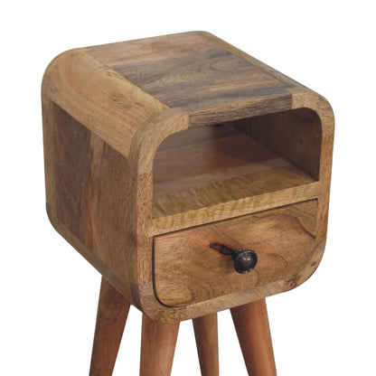 Cagliari Small Natural Mango Wood Curve Drawer and Shelf Bedside Table