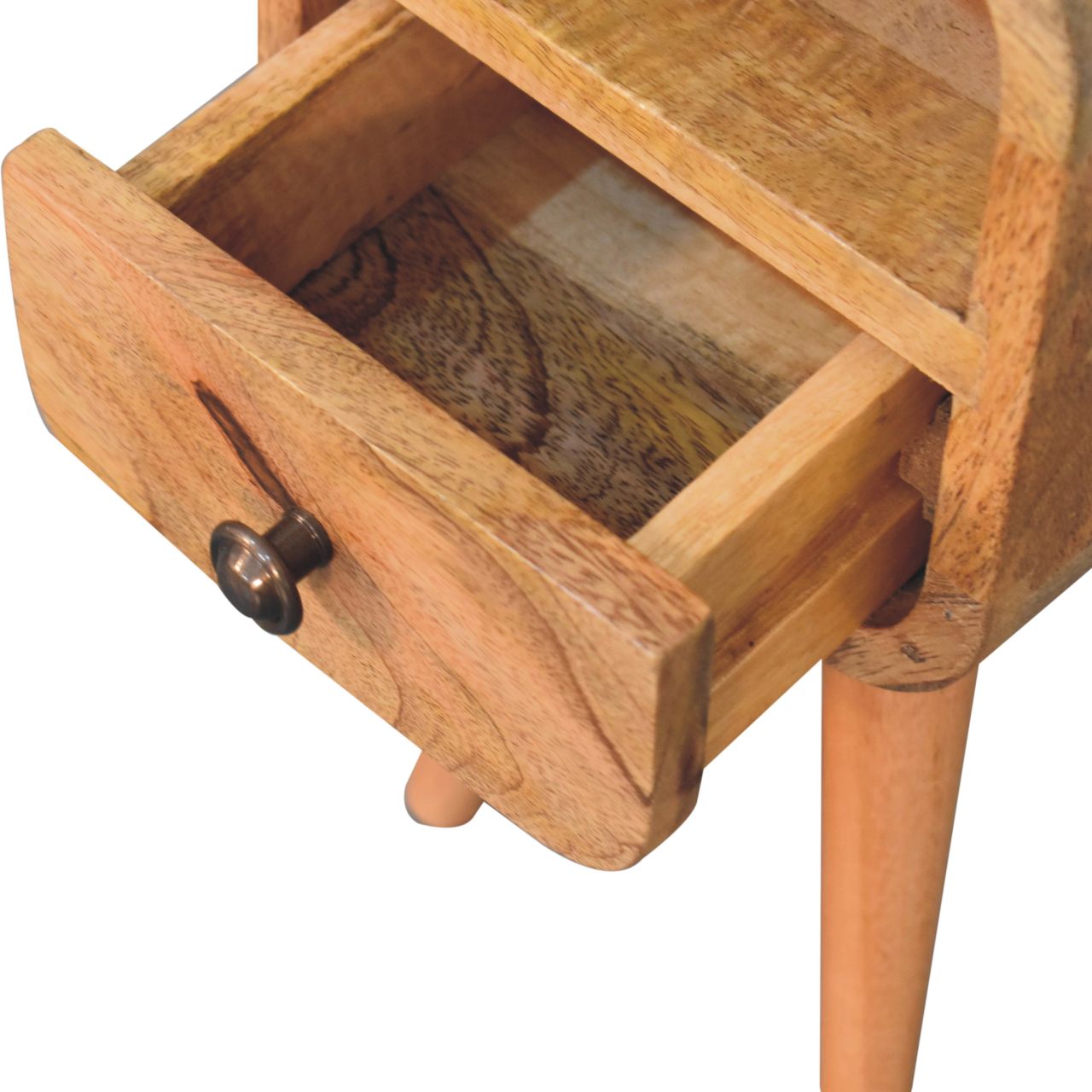 Cagliari Small Natural Mango Wood Curve Drawer and Shelf Bedside Table