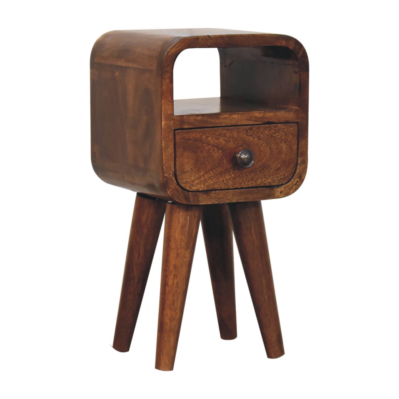 Cagliari Small Chestnut Curve Drawer and Shelf Bedside Table