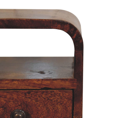 Cagliari Small Chestnut Curve Drawer and Shelf Bedside Table