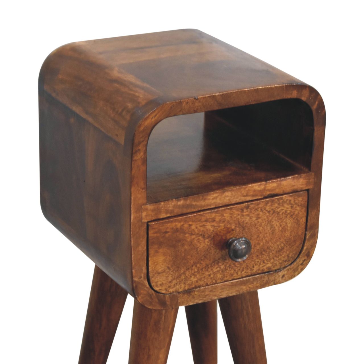 Cagliari Small Chestnut Curve Drawer and Shelf Bedside Table