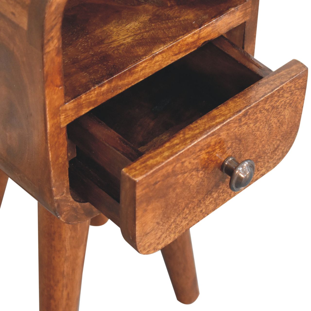 Cagliari Small Chestnut Curve Drawer and Shelf Bedside Table