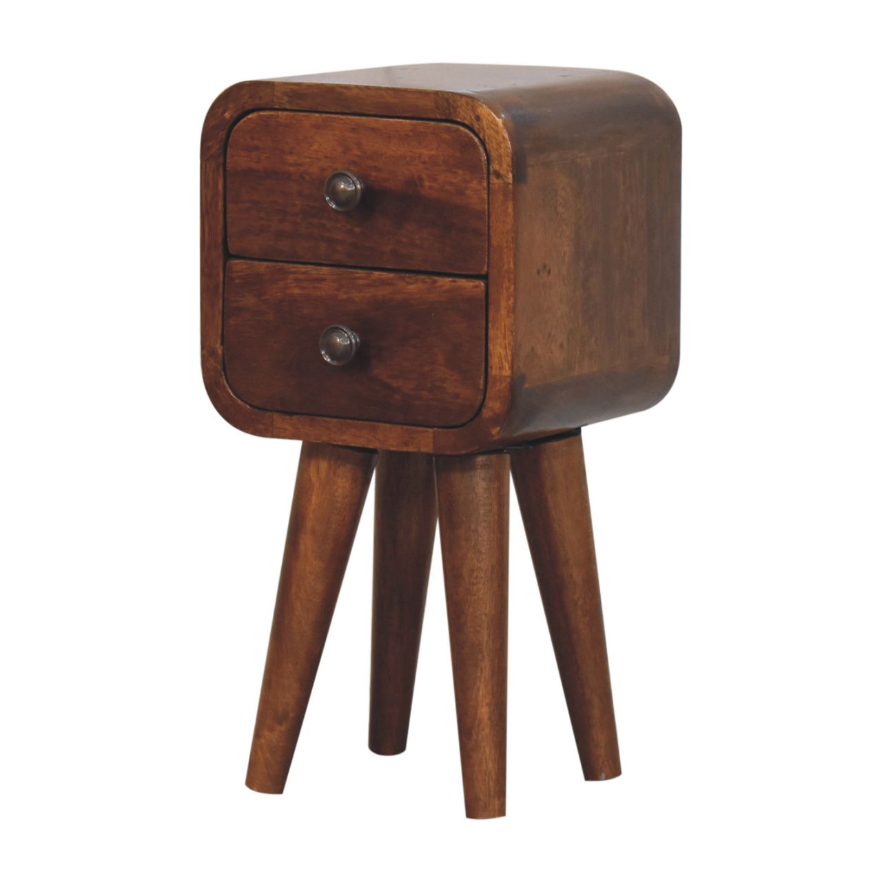 Cagliari Small 2 Drawer Curved Chestnut Mango Wood Bedside Table