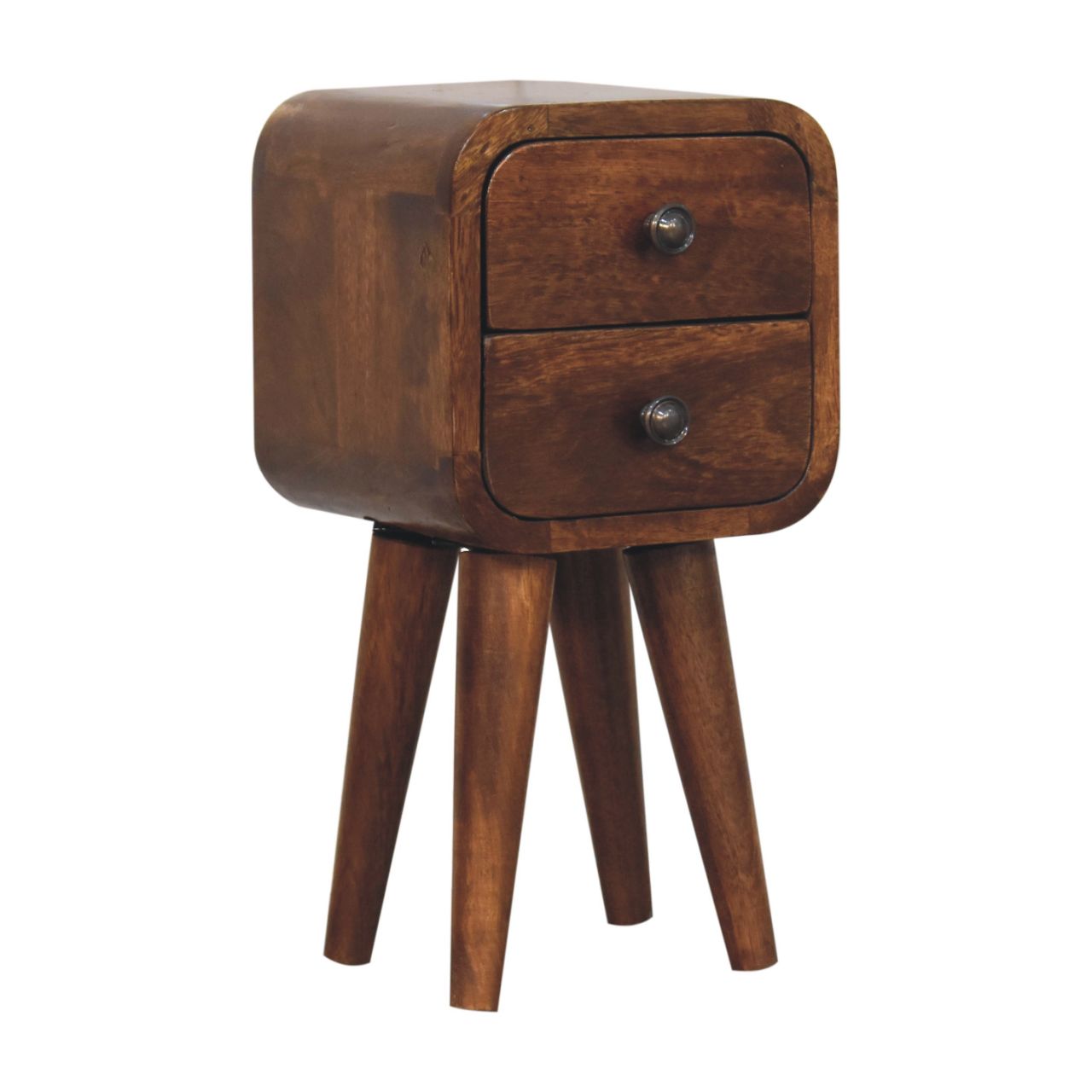 Cagliari Small 2 Drawer Curved Chestnut Mango Wood Bedside Table
