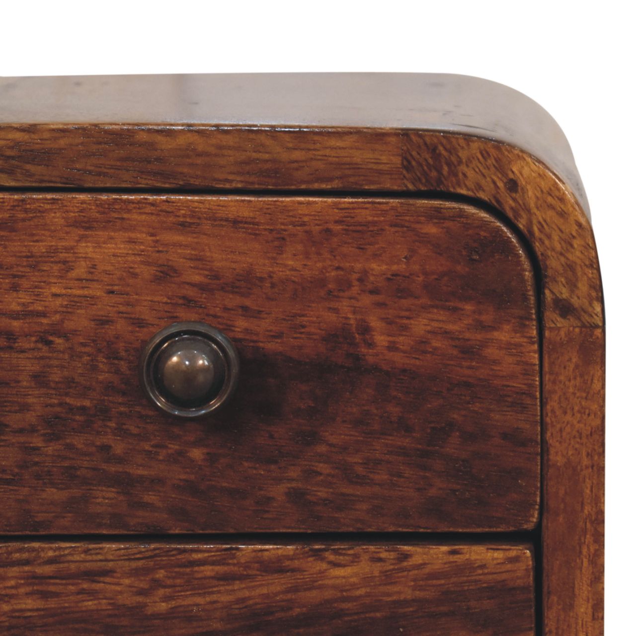Cagliari Small 2 Drawer Curved Chestnut Mango Wood Bedside Table