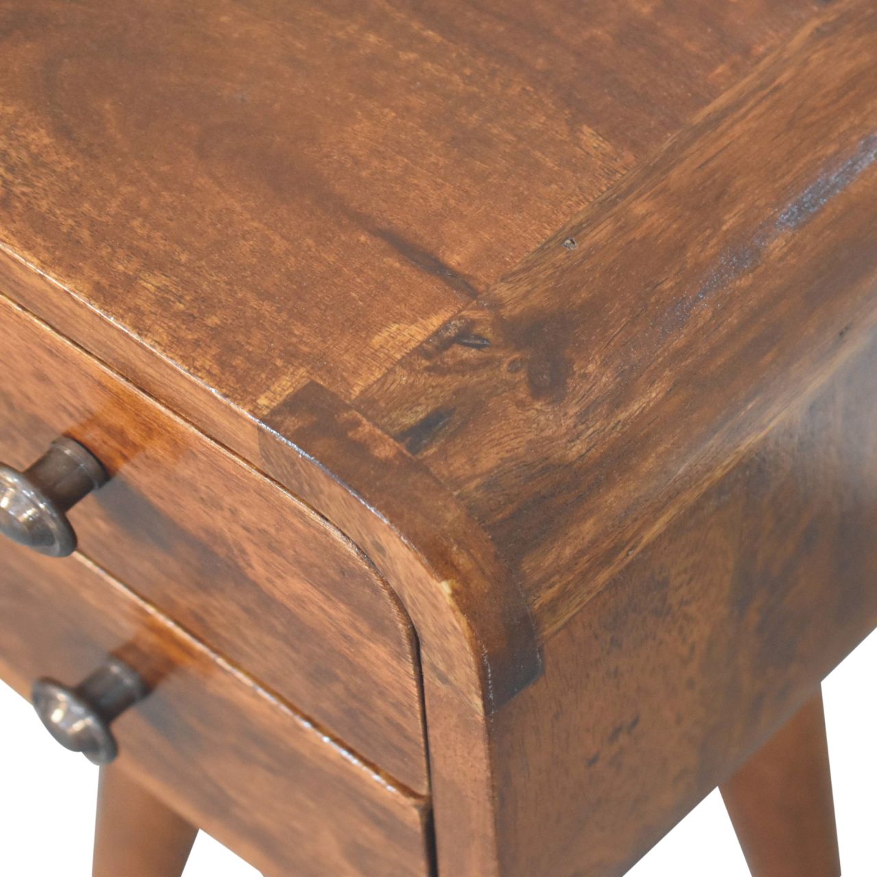 Cagliari Small 2 Drawer Curved Chestnut Mango Wood Bedside Table