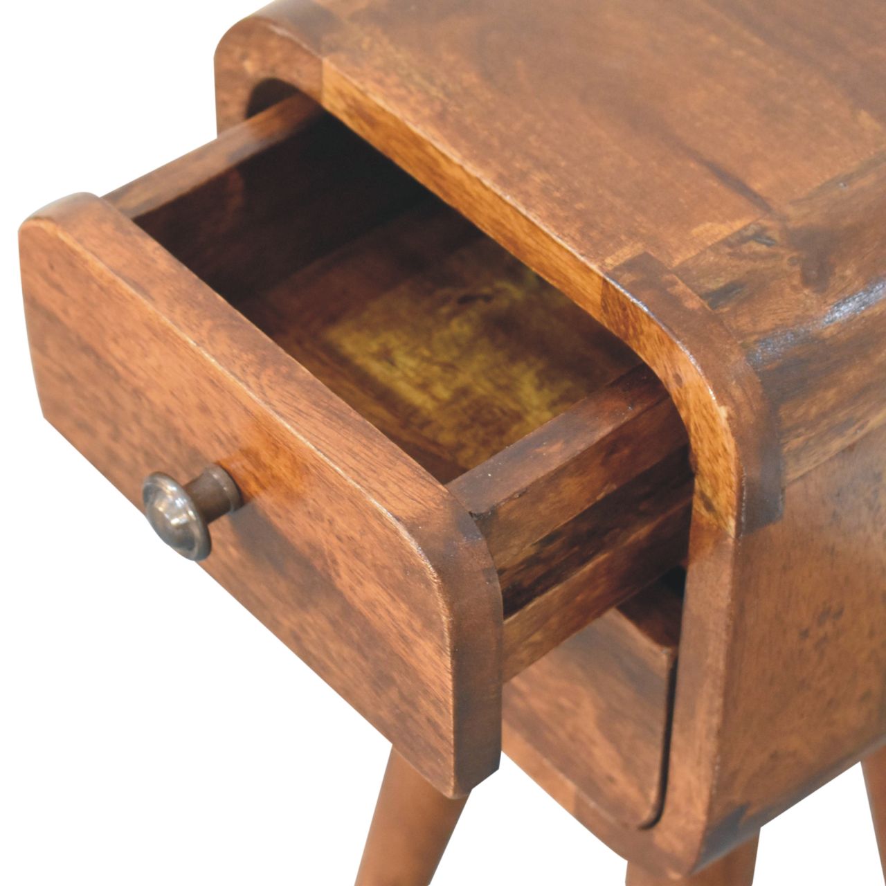 Cagliari Small 2 Drawer Curved Chestnut Mango Wood Bedside Table