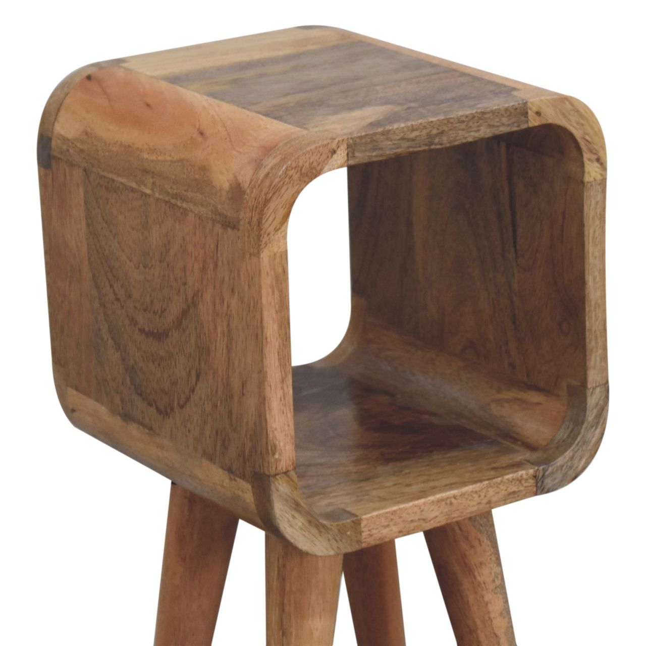 Cagliari Minimalist Open Curved Mango Wood Bedside Table