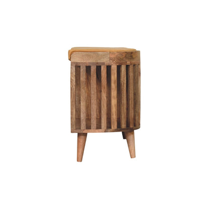 Padua Mango Wood Slatted Bench with Buffalo Leather Seat