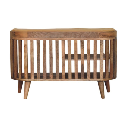 Padua Mango Wood Slatted Bench with Buffalo Leather Seat