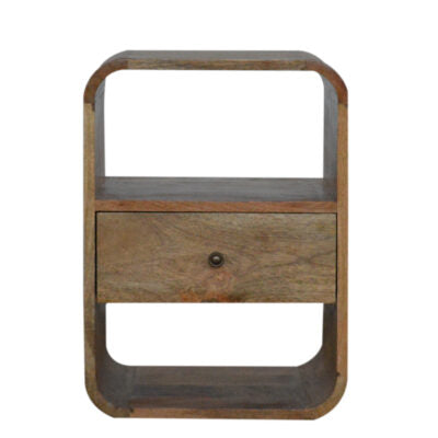 Vitré Open Shelf Mango Wood Bedside Table with Drawer