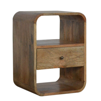 Vitré Open Shelf Mango Wood Bedside Table with Drawer