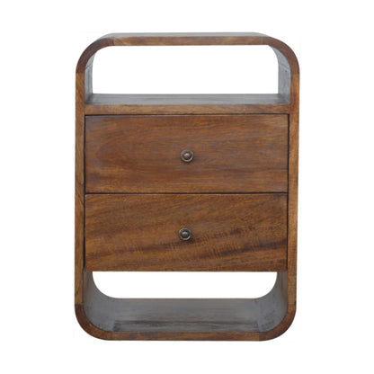 Bologna Chestnut Mango Wood Curve 2 Drawer Bedside Table