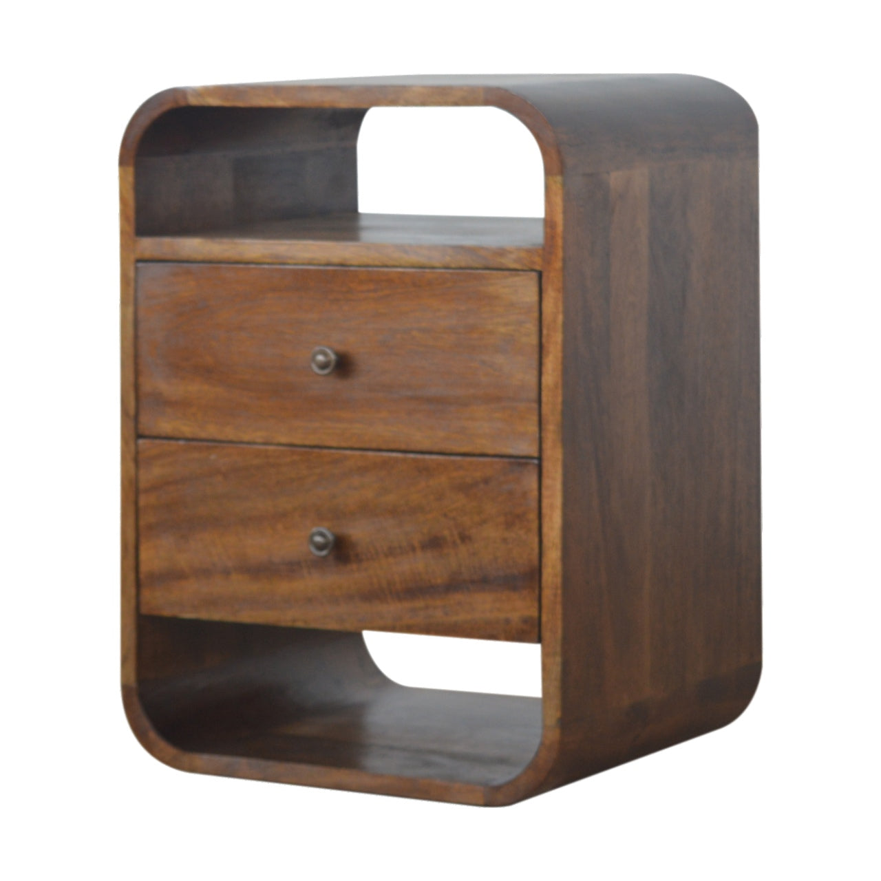 Bologna Chestnut Mango Wood Curve 2 Drawer Bedside Table