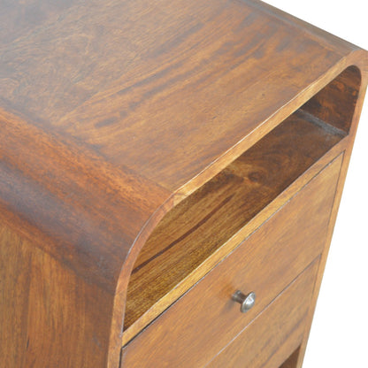 Bologna Chestnut Mango Wood Curve 2 Drawer Bedside Table