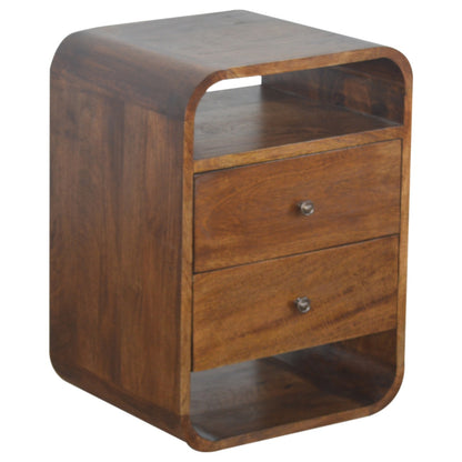 Bologna Chestnut Mango Wood Curve 2 Drawer Bedside Table