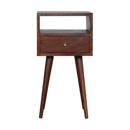 Kood Mini Cherry Mango Wood Bedside Table with Drawer and Open Shelf