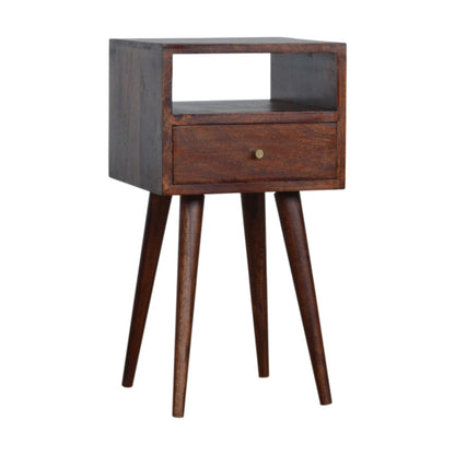 Kood Mini Cherry Mango Wood Bedside Table with Drawer and Open Shelf