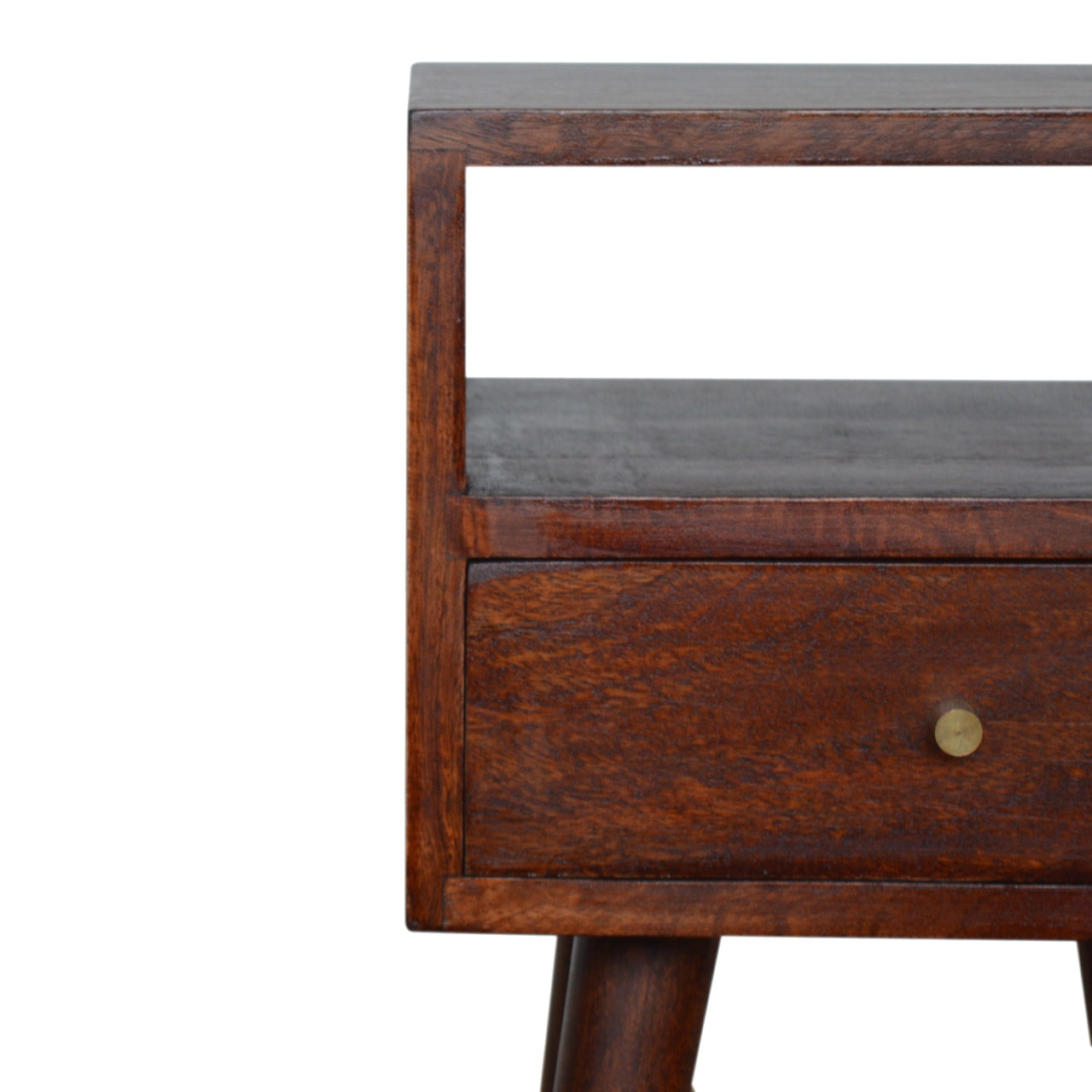 Kood Mini Cherry Mango Wood Bedside Table with Drawer and Open Shelf