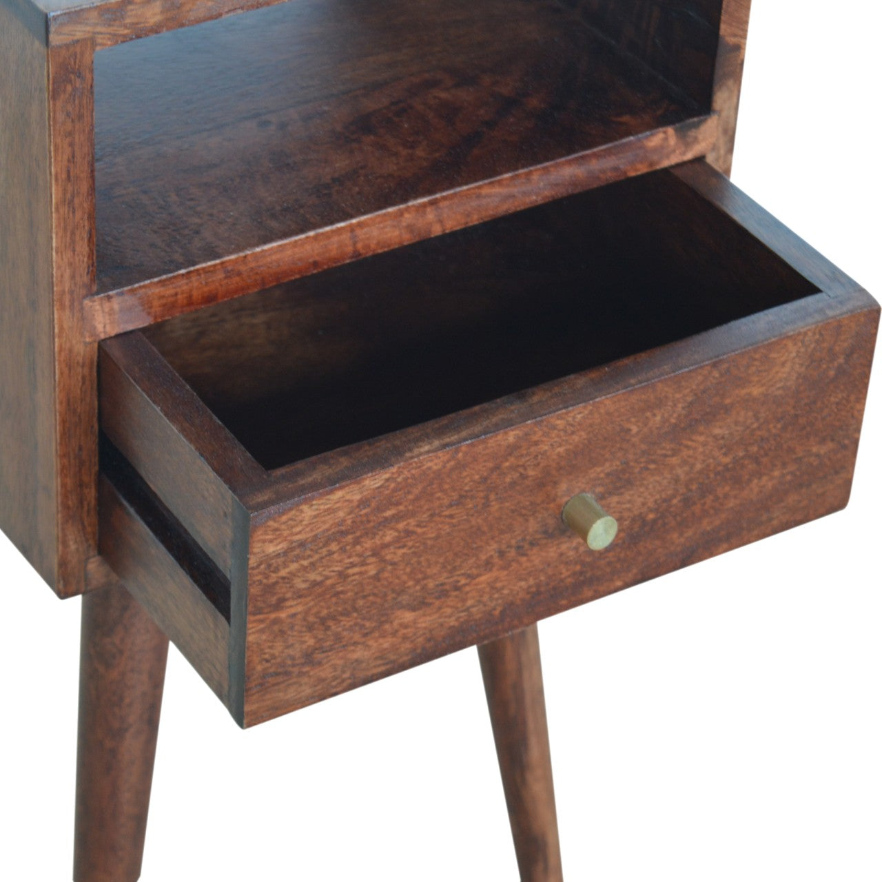 Kood Mini Cherry Mango Wood Bedside Table with Drawer and Open Shelf