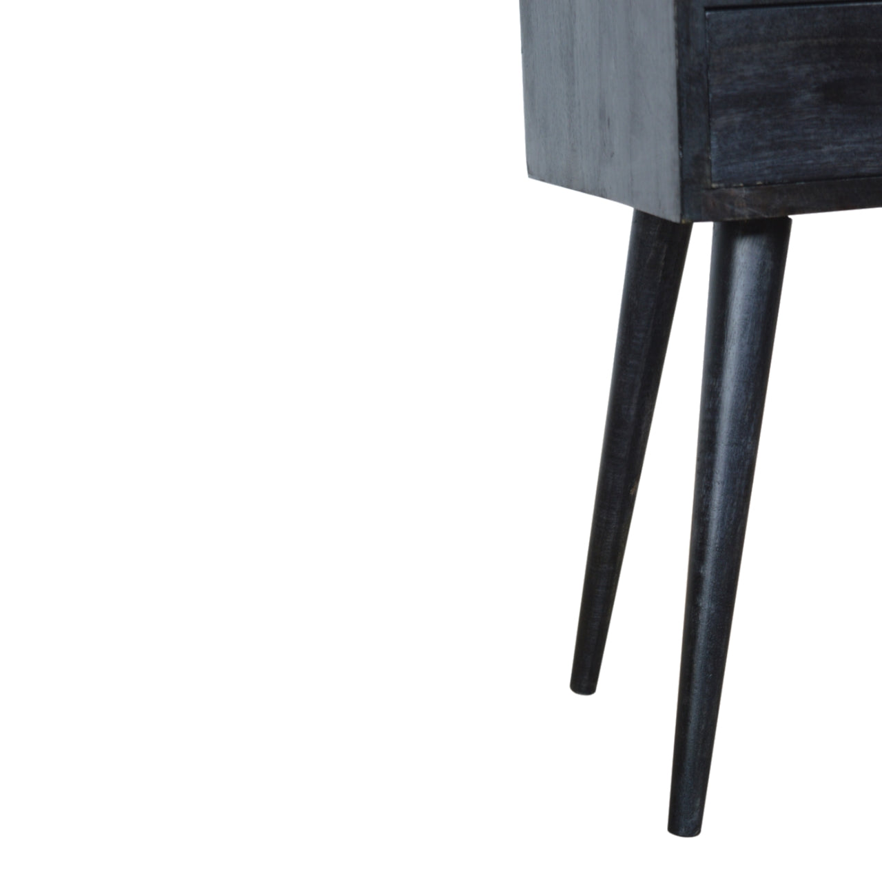 Kood Mini Black Washed Mango Wood Bedside Table with Drawer and Open Shelf