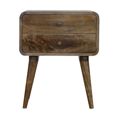 Trapani Curved Grey Washed Mango Wood Bedside Table 2 Drawers