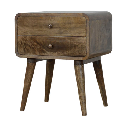Trapani Curved Grey Washed Mango Wood Bedside Table 2 Drawers