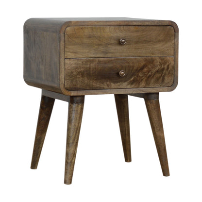 Trapani Curved Grey Washed Mango Wood Bedside Table 2 Drawers