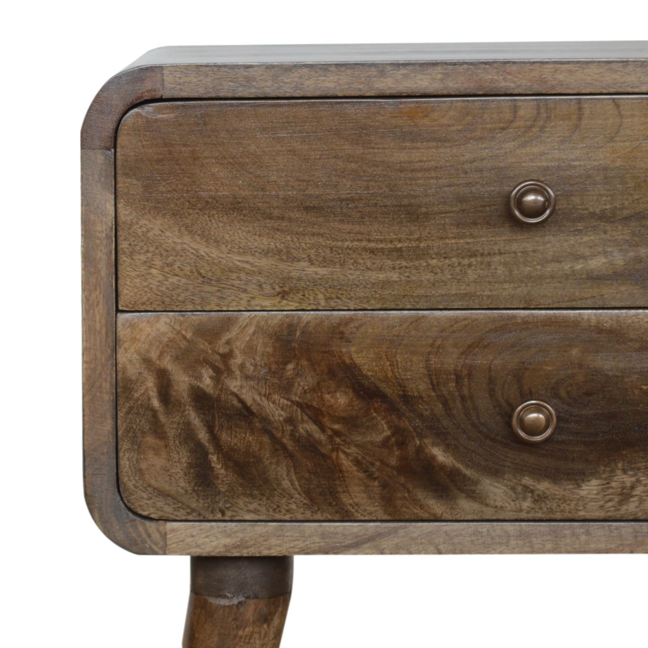 Trapani Curved Grey Washed Mango Wood Bedside Table 2 Drawers