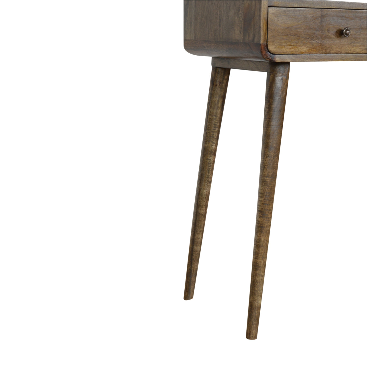 Trapani Curved Grey Washed Mango Wood Console Table 2 Drawers Open Shelf