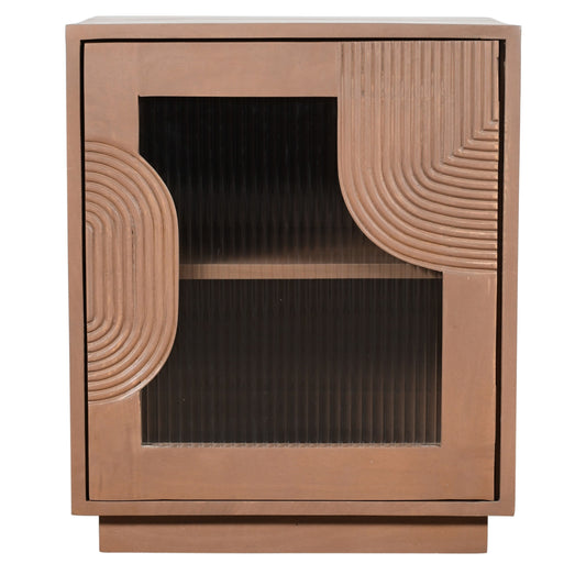 New Mexico Natural Mango Wood Cabinet with Reeded Glass Door