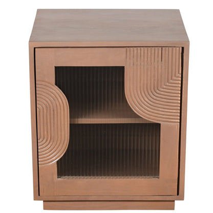 New Mexico Natural Mango Wood Cabinet with Reeded Glass Door