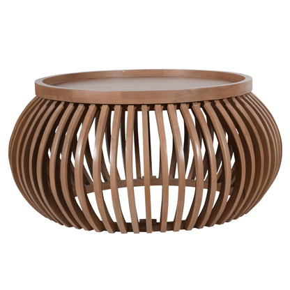 New Mexico Small Natural Mango Wood Round Low Slatted Coffee Table