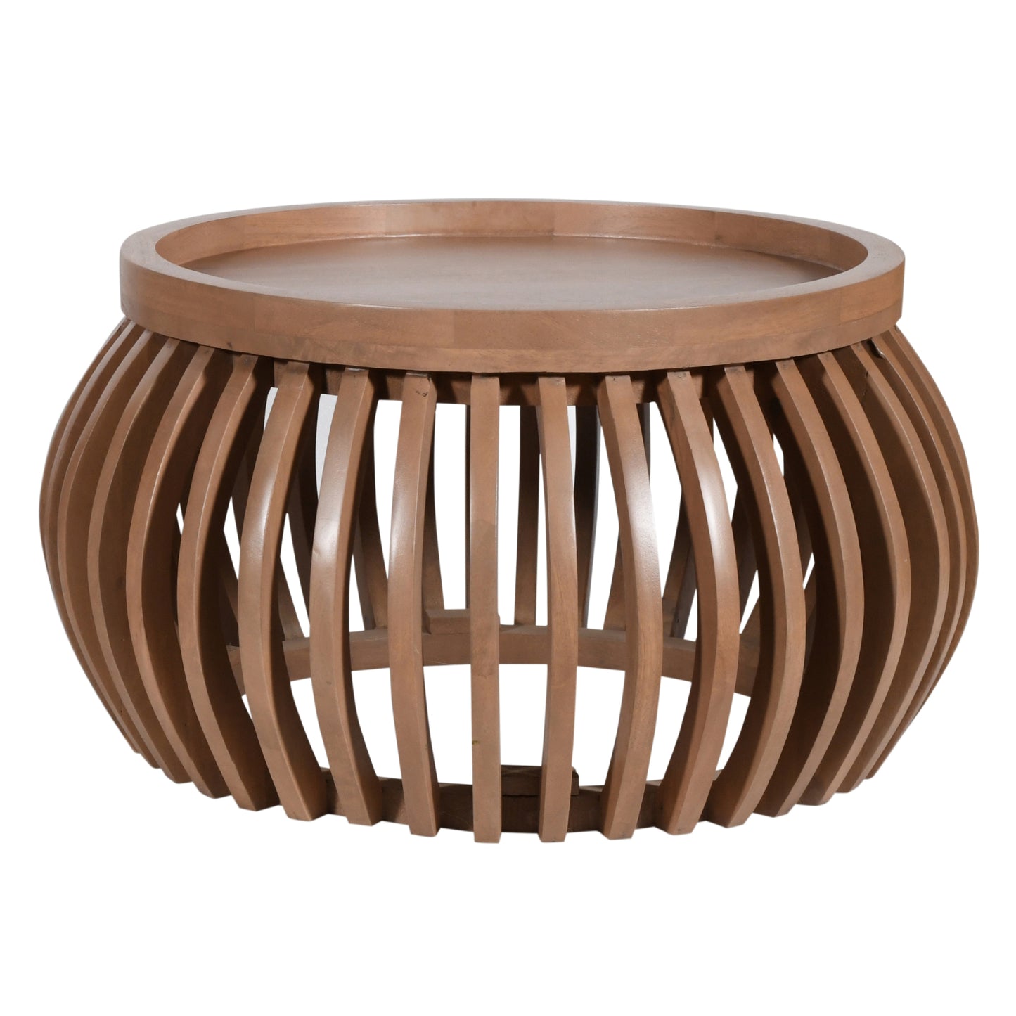 New Mexico Small Natural Mango Wood Round Low Slatted Coffee Table