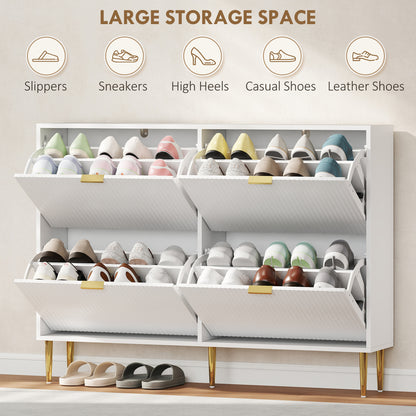 Rokake Wooden White Elegant 4 Drawer Shoe Cabinet Ribbed Design