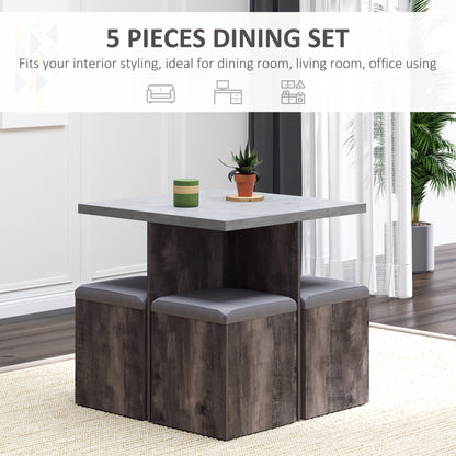 Nobael 5 Piece Metal And Wood Outdoor Dining Set With 4 Storage Stools Cushions And Table