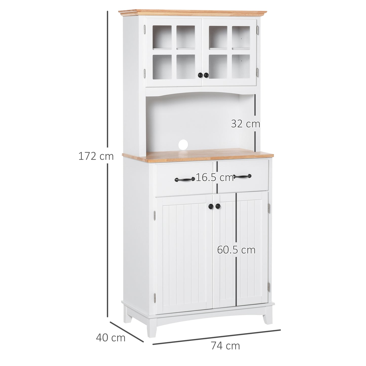 Fidipa Wooden White Kitchen Storage Cupboard With Glass Doors And Microwave Shelf 172 cm