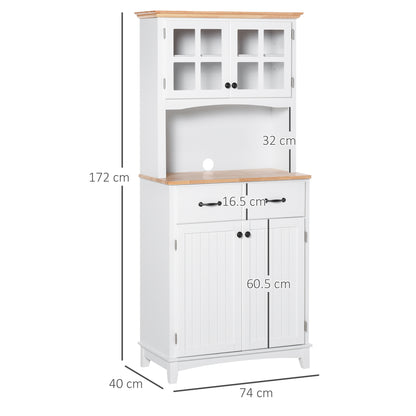 Fidipa Wooden White Kitchen Storage Cupboard With Glass Doors And Microwave Shelf 172 cm