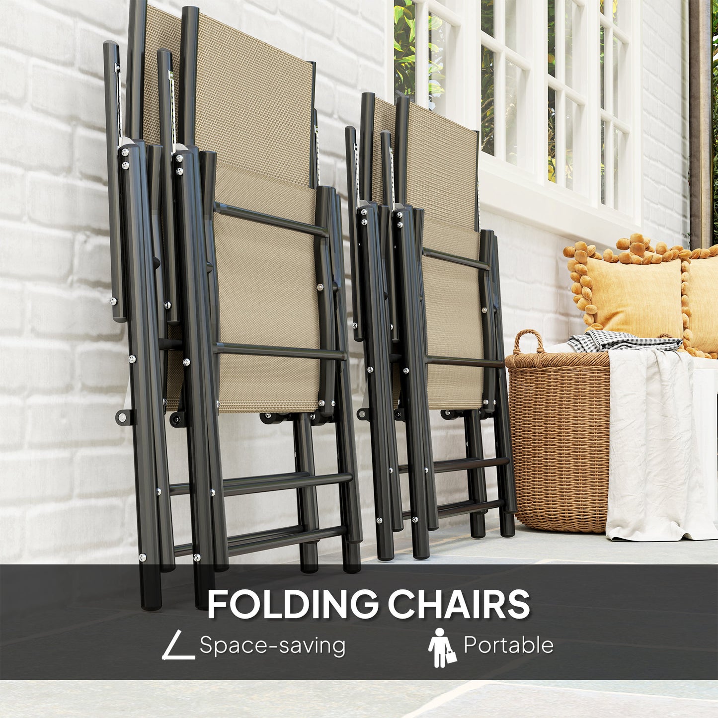 Yodiro 4 Seater Cream Mesh and Steel Frame Dining Patio