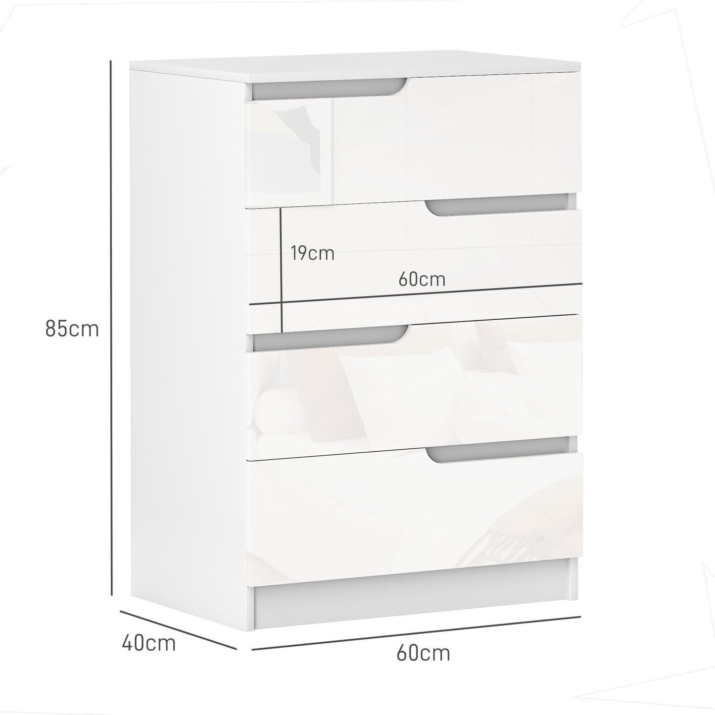 Valudi High Gloss White 4 Drawer Chest With Gloss Front Panels
