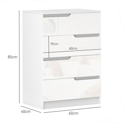Valudi High Gloss White 4 Drawer Chest With Gloss Front Panels