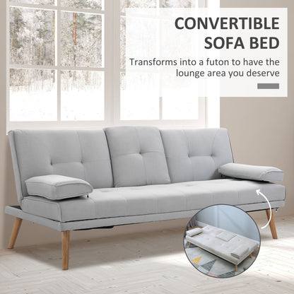 Suma Grey Fabric Click Clack Sofa Bed Tufted Back Removable Arms