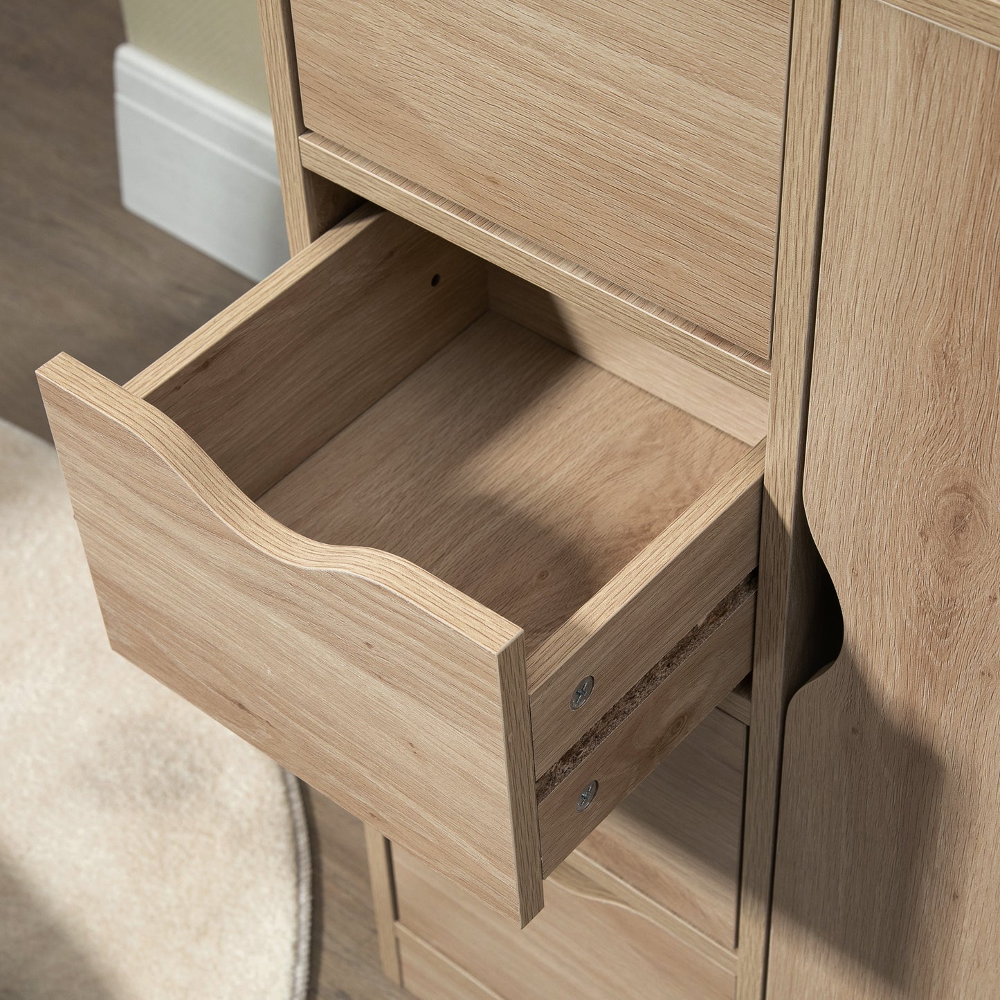 Lala Natural Finish Freestanding Storage Cabinet With 4 Drawers And Lower Cupboard